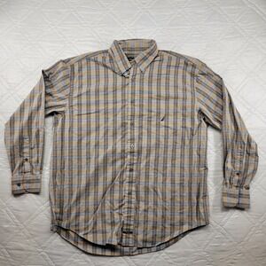 Nautica blue and brown plaid long sleeve dress shirt size XL